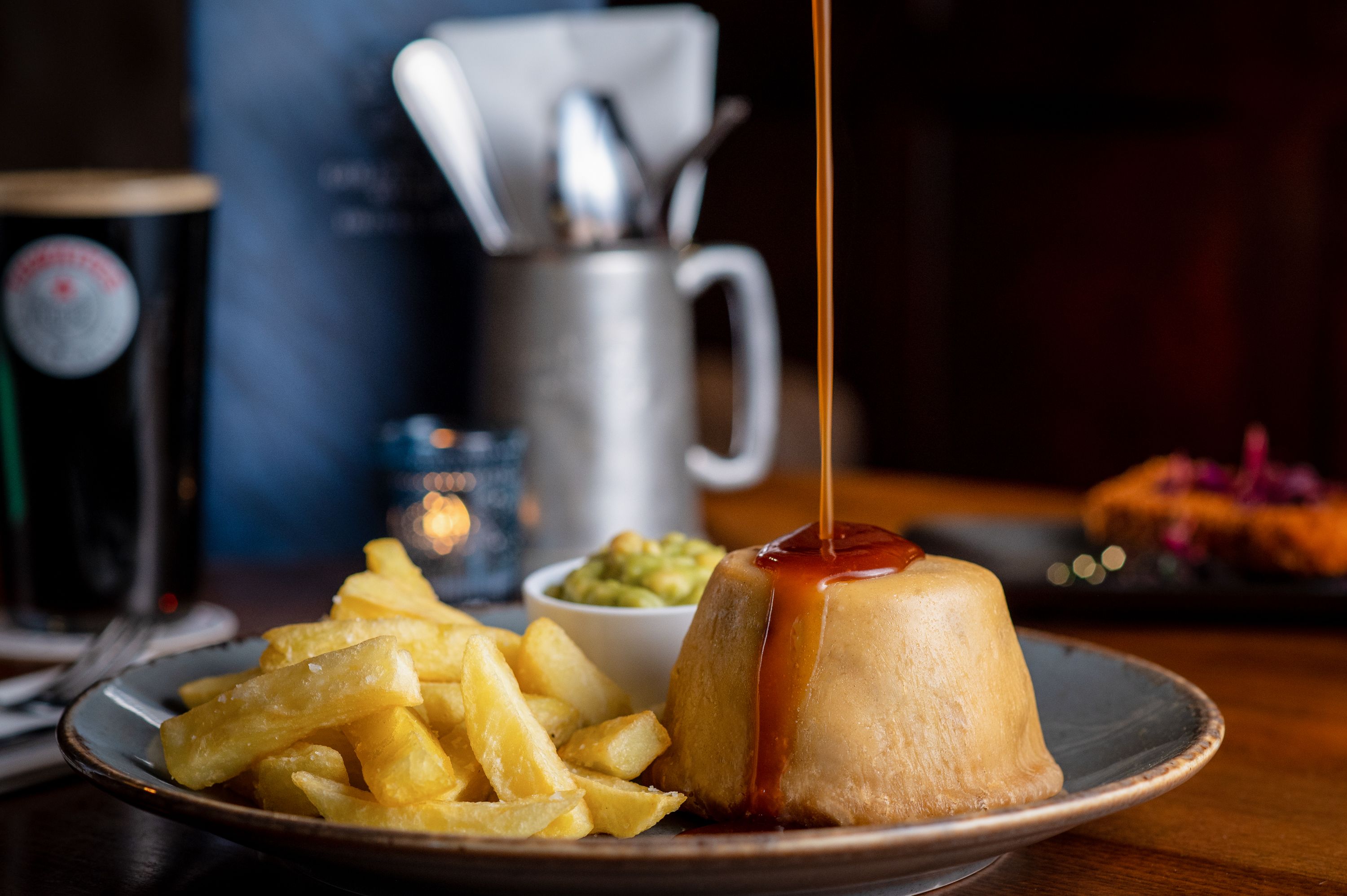 settle pudding with chips and gravy