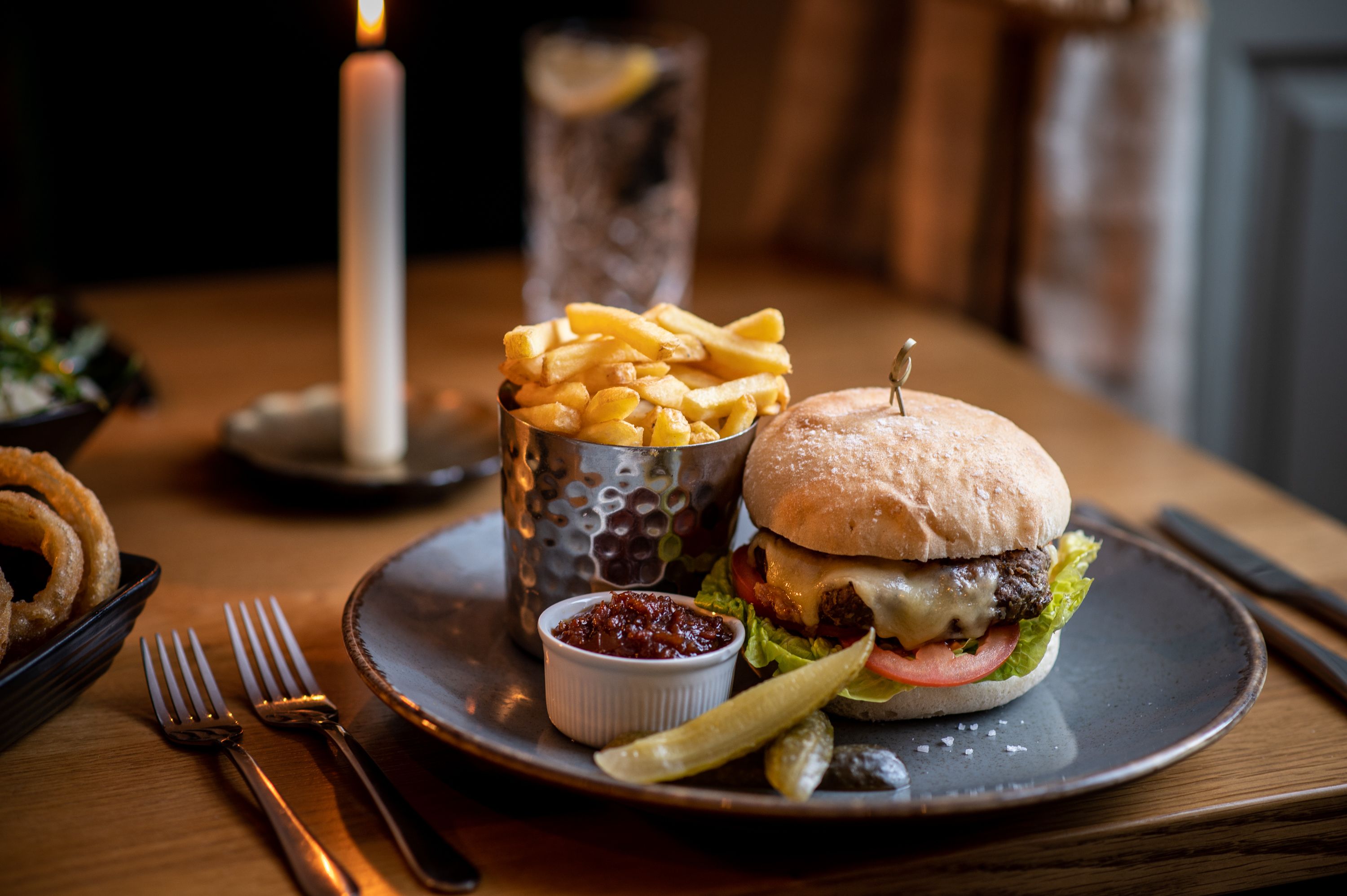 burger and chips